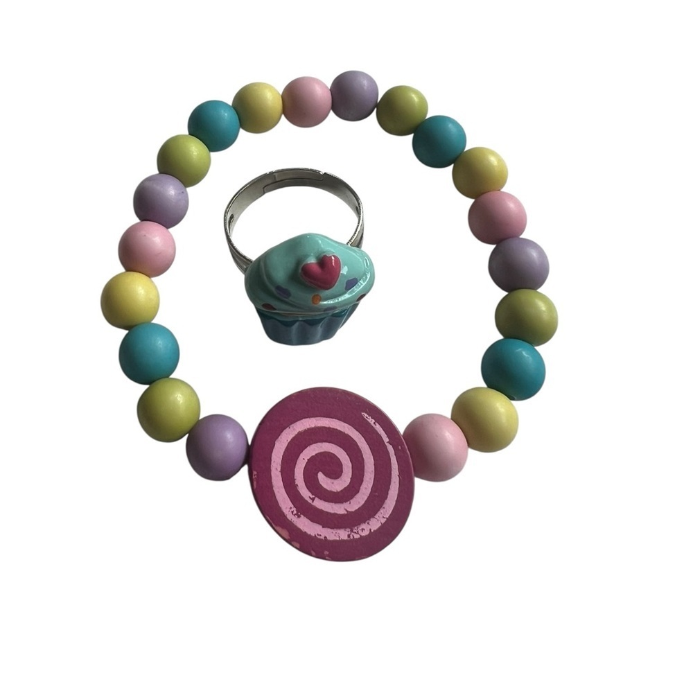 Beaded Bracelet and Ring Set for Kids Colorful